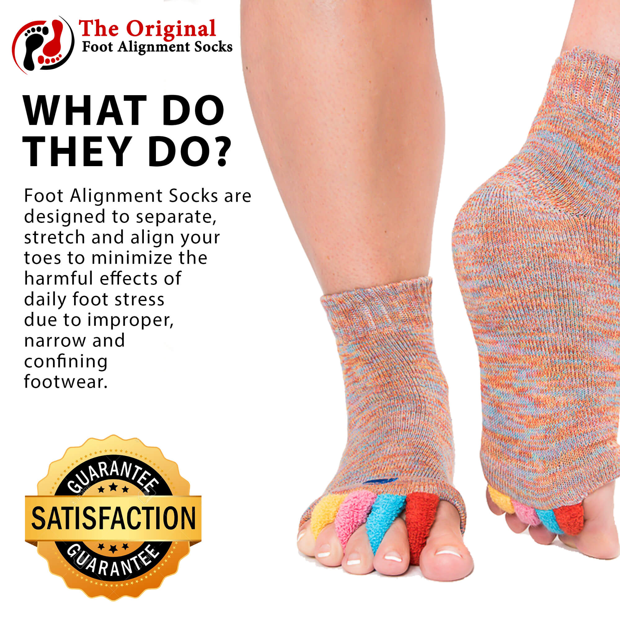 Foot Alignment Socks with Toe Separators by My Happy Feet, for Men or  Women, M