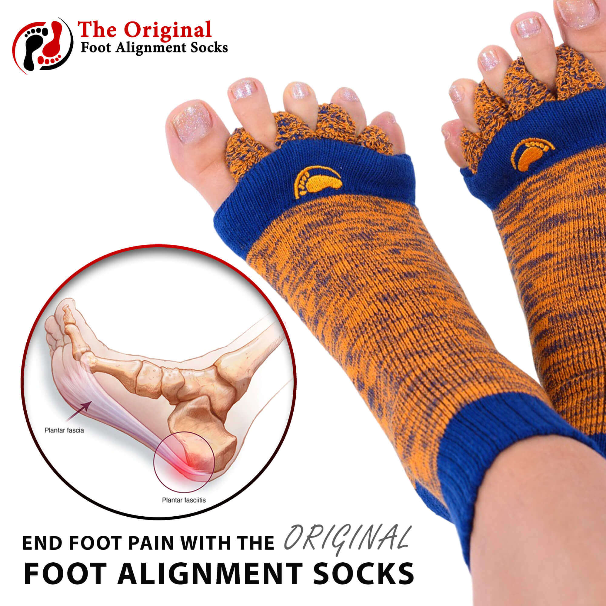 Sore feet and foot pain find relief with Navy & Orange Foot